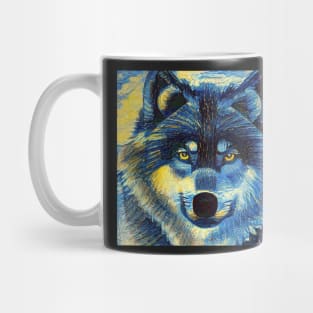 Alpha Wolf Portrait - Blue Wolf Vincent Van Gogh Impressionist Style Mug